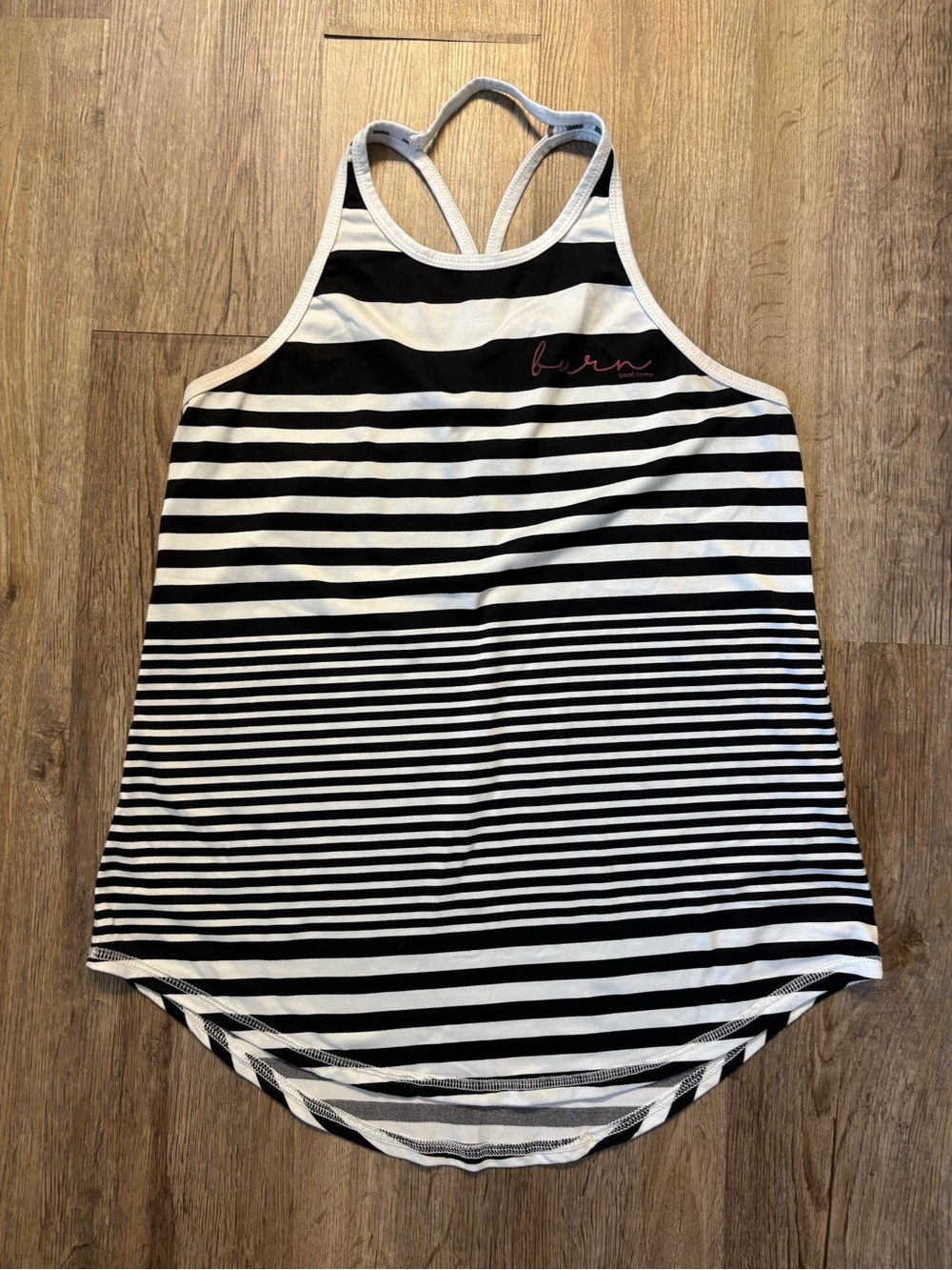 Burn Boot Camp Striped Black & White Racerback Tank